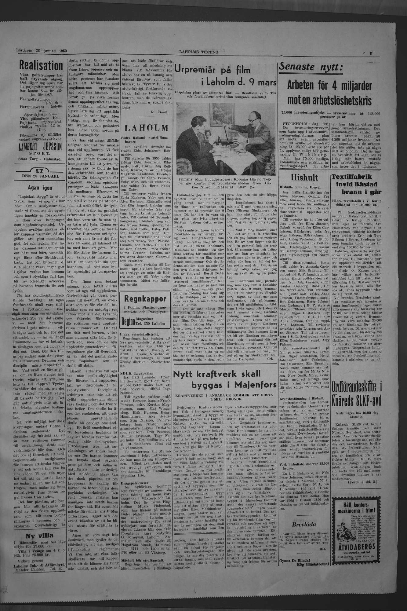 Laholms Tidning Lördag 28 januari 1950, sida 3