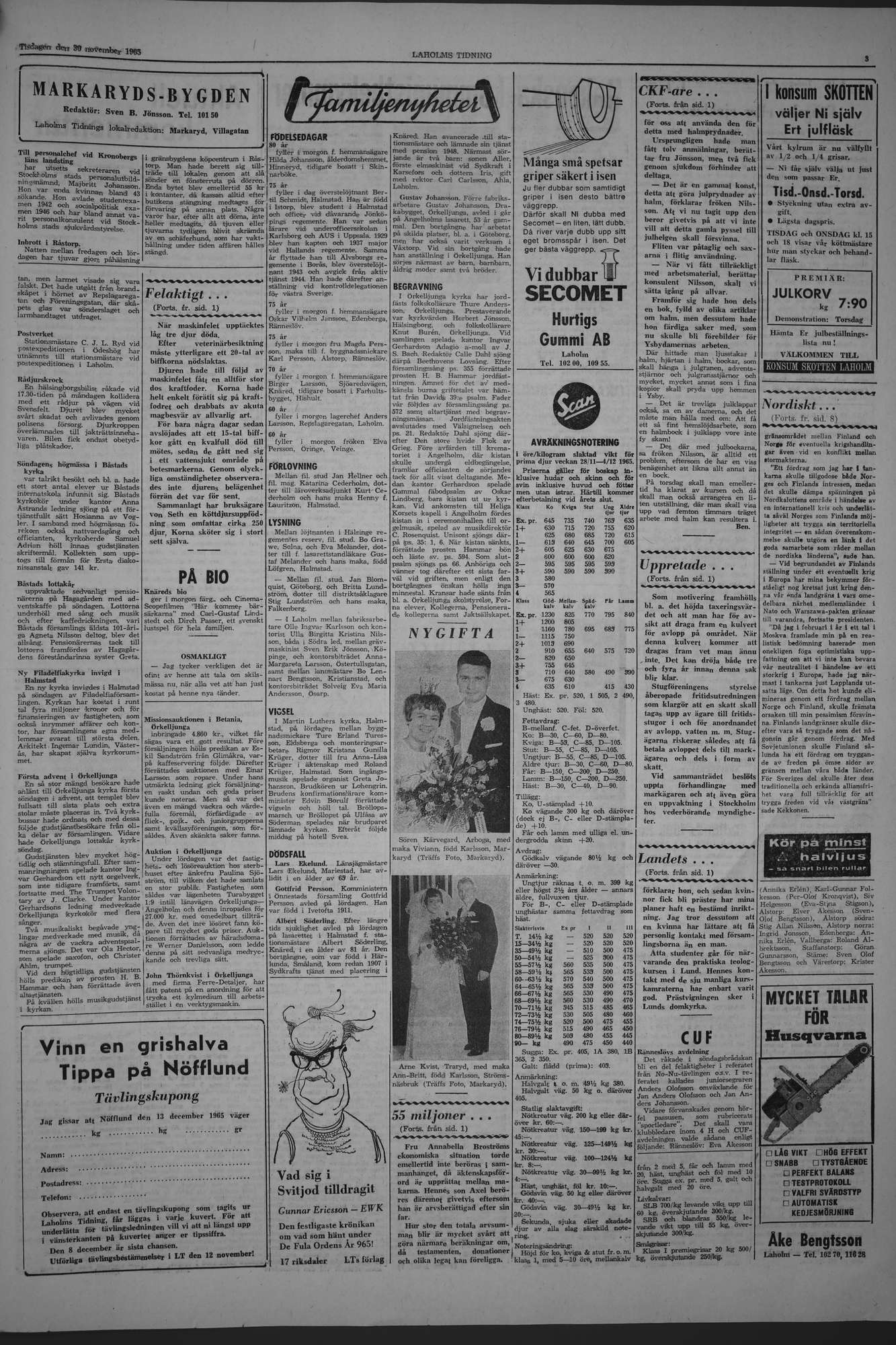 Laholms Tidning Tisdag 30 november 1965, sida 3