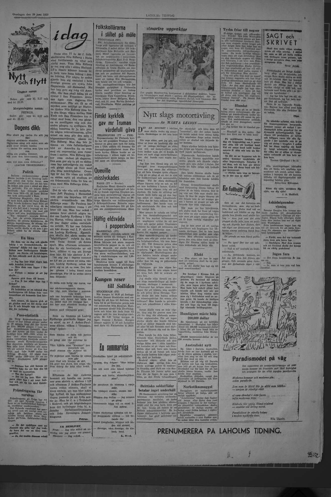 Laholms Tidning Onsdag 28 juni 1950, sida 5
