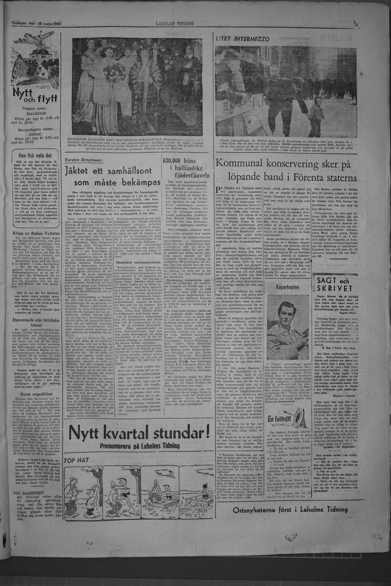 Laholms Tidning Tisdag 28 mars 1950, sida 5