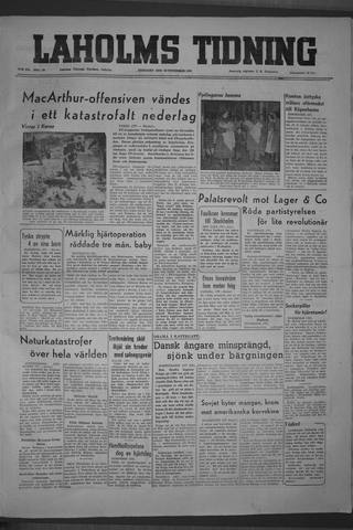 Förstasidan, Tisdag 28 november 1950