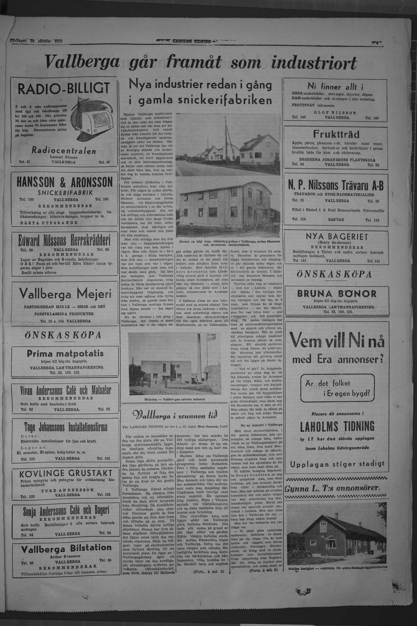 Laholms Tidning Lördag 28 oktober 1950, sida 5