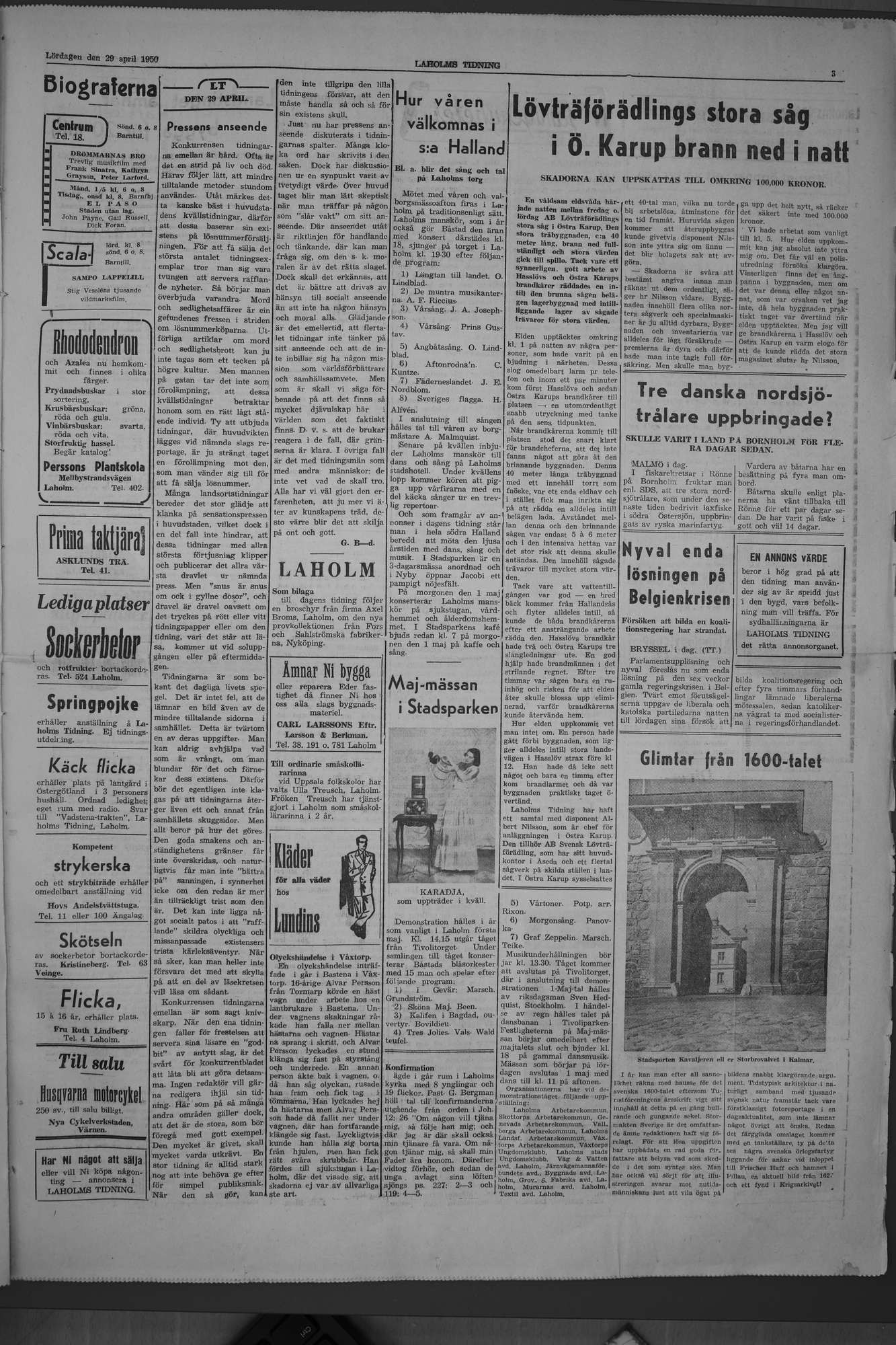 Laholms Tidning Lördag 29 april 1950, sida 3