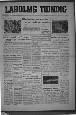Förstasidan, Tisdag 29 augusti 1950
