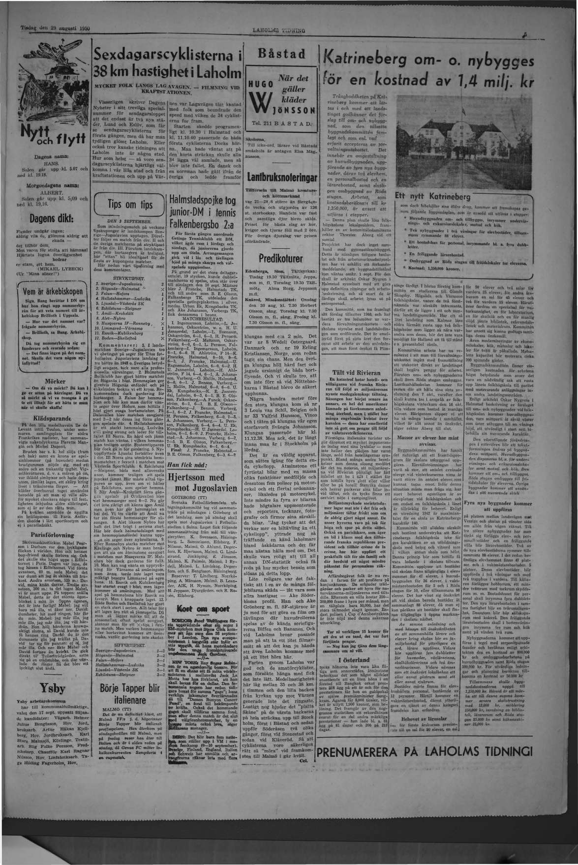 Laholms Tidning Tisdag 29 augusti 1950, sida 5
