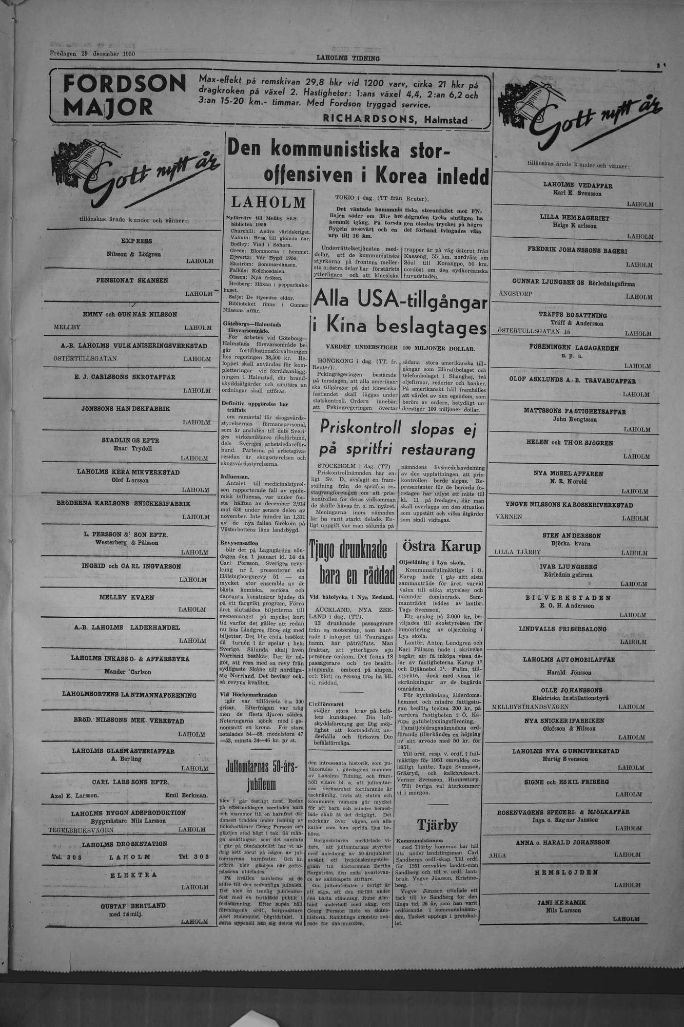 Laholms Tidning Fredag 29 december 1950, sida 3
