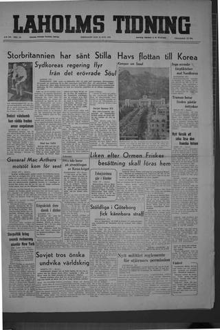 Förstasidan, Torsdag 29 juni 1950