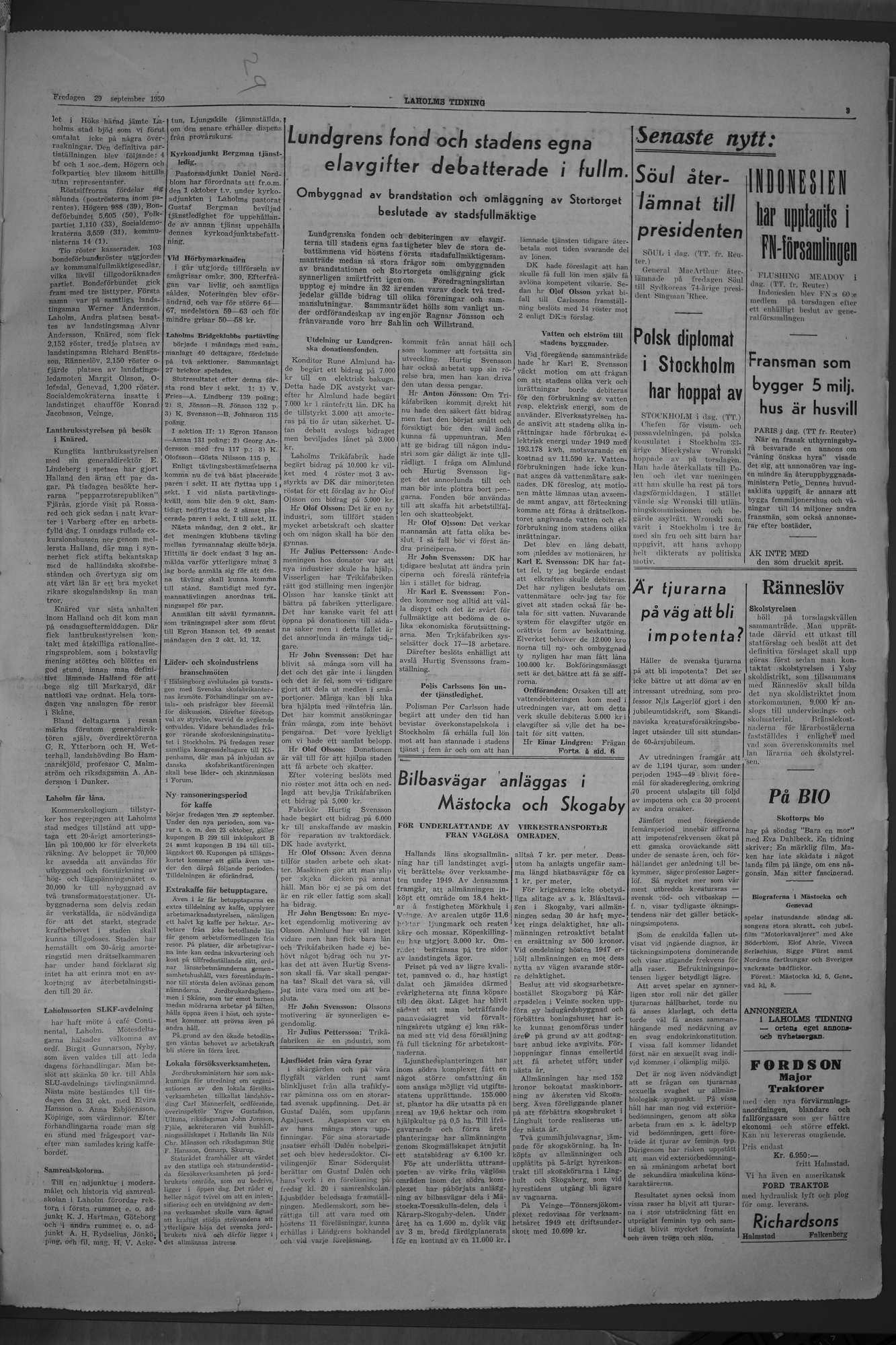 Laholms Tidning Fredag 29 september 1950, sida 3