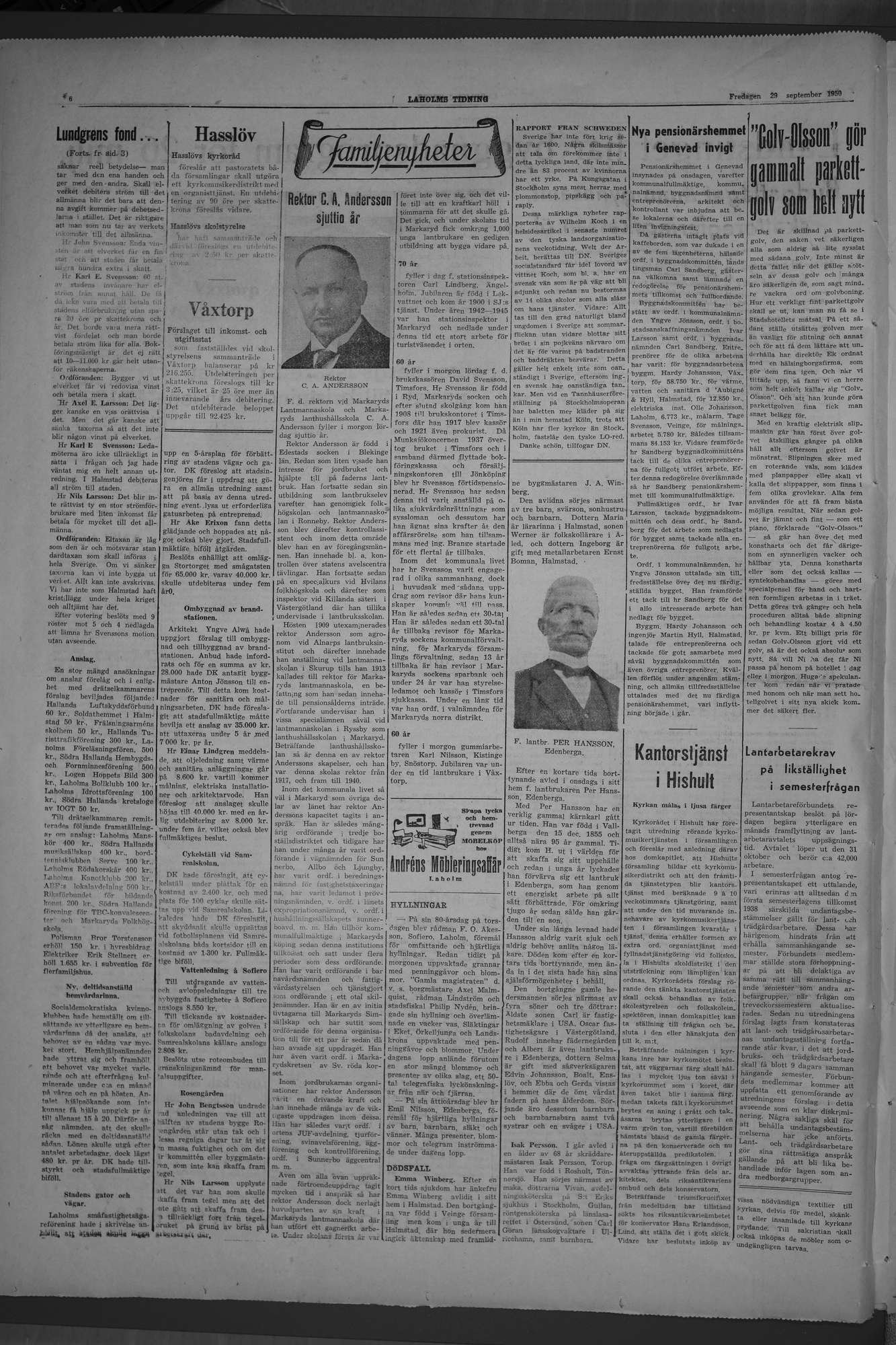 Laholms Tidning Fredag 29 september 1950, sida 6