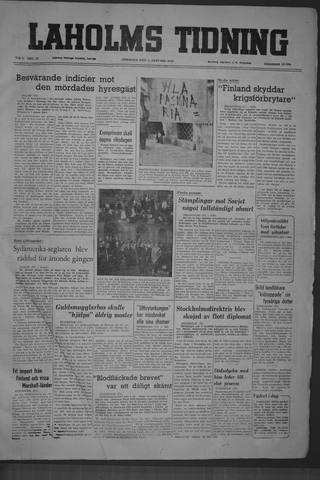 Förstasidan, Tisdag 3 januari 1950