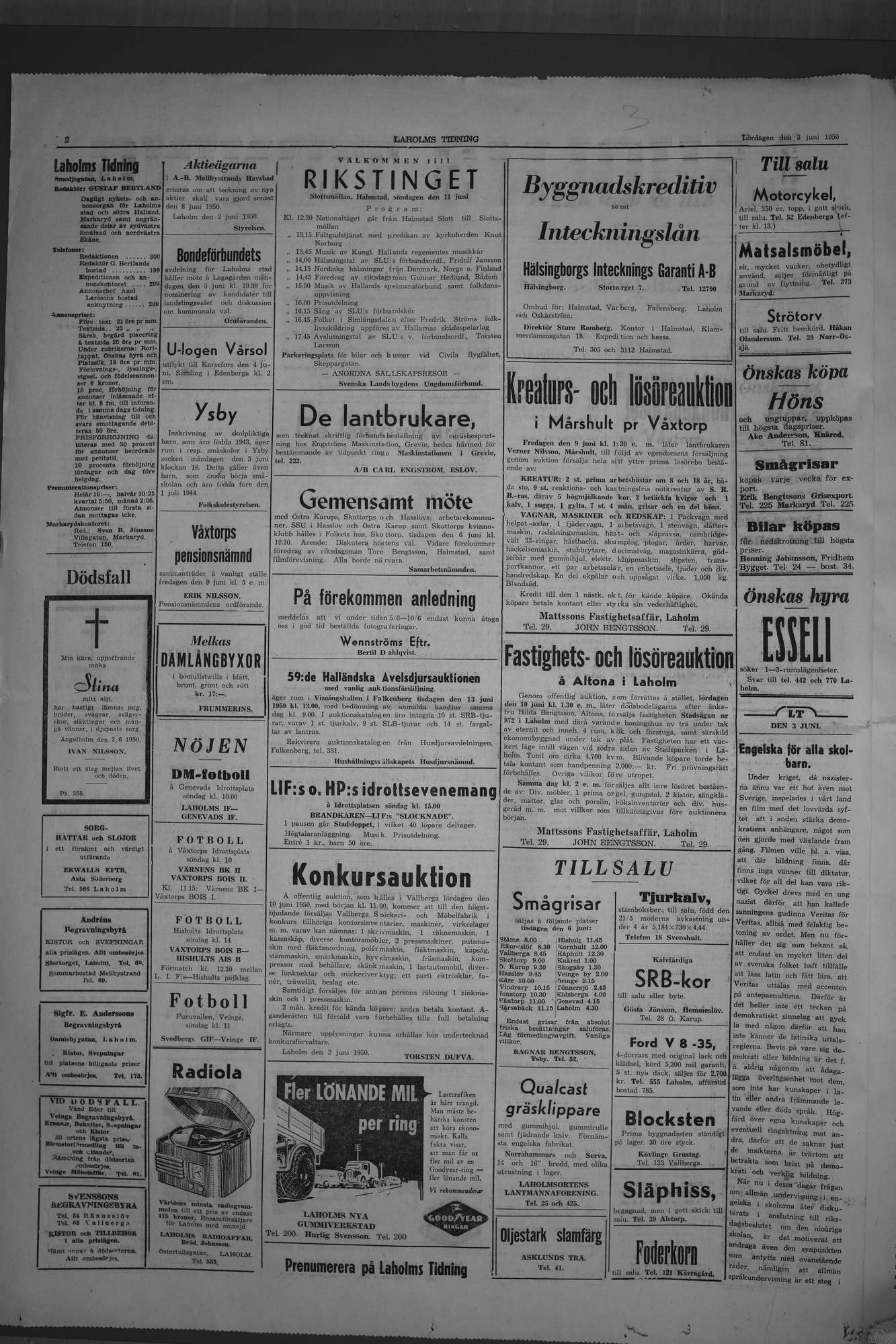 Laholms Tidning Lördag 3 juni 1950, sida 2