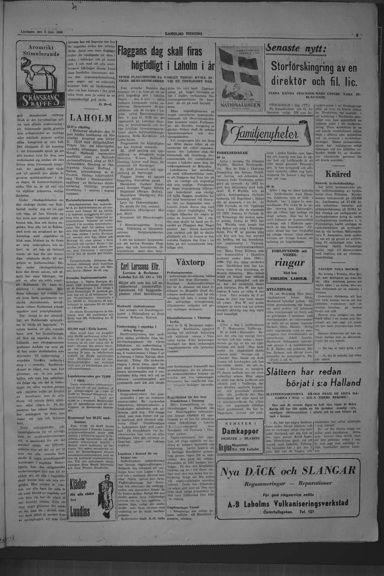 Laholms Tidning Lördag 3 juni 1950, sida 3