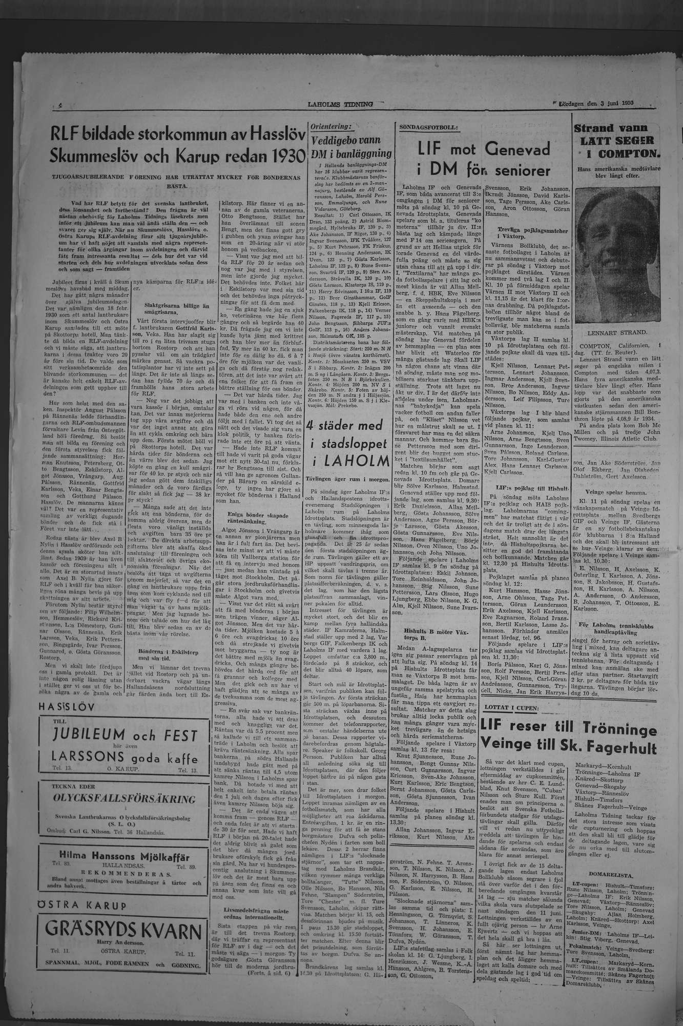Laholms Tidning Lördag 3 juni 1950, sida 4