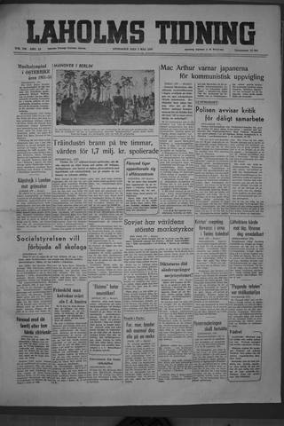 Förstasidan, Onsdag 3 maj 1950