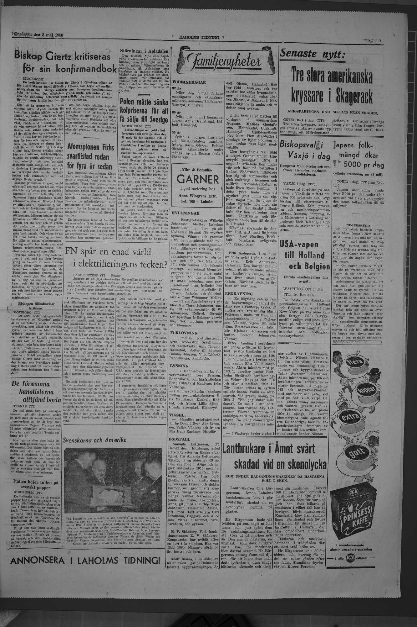 Laholms Tidning Onsdag 3 maj 1950, sida 3