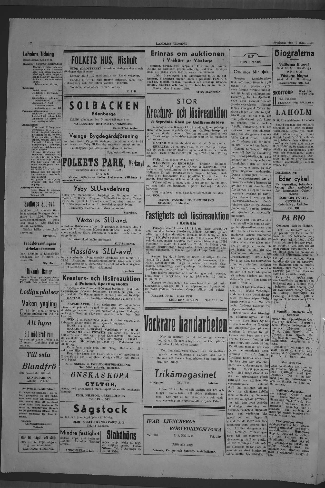 Laholms Tidning Fredag 3 mars 1950, sida 2