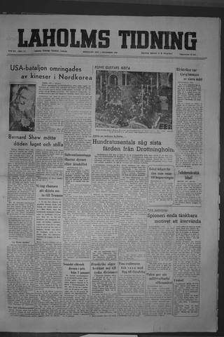 Förstasidan, Fredag 3 november 1950