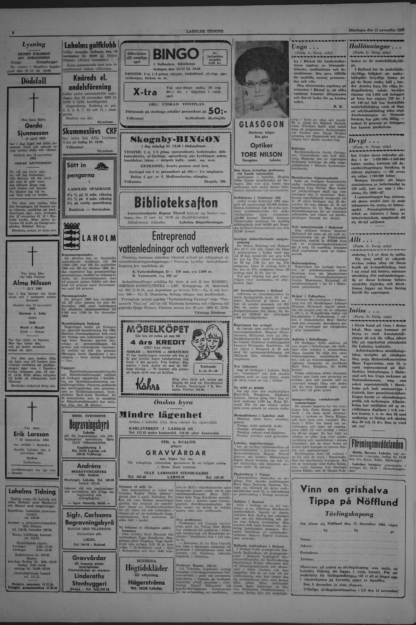 Laholms Tidning Måndag 15 november 1965, sida 2