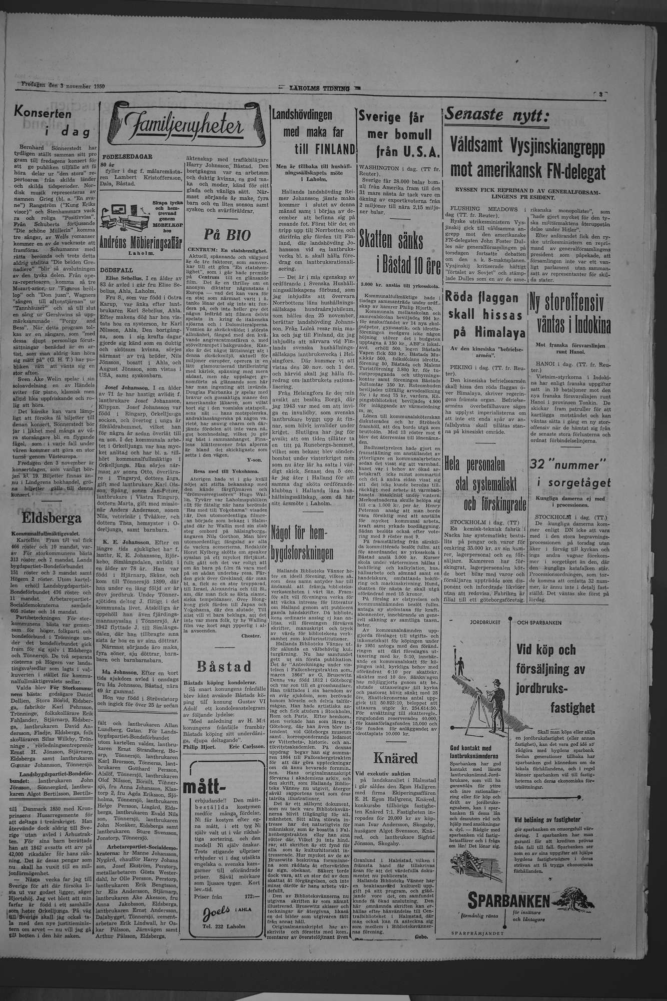 Laholms Tidning Fredag 3 november 1950, sida 3