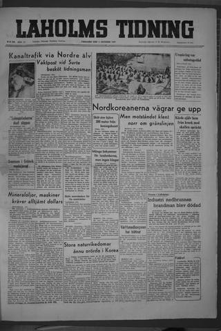 Förstasidan, Tisdag 3 oktober 1950