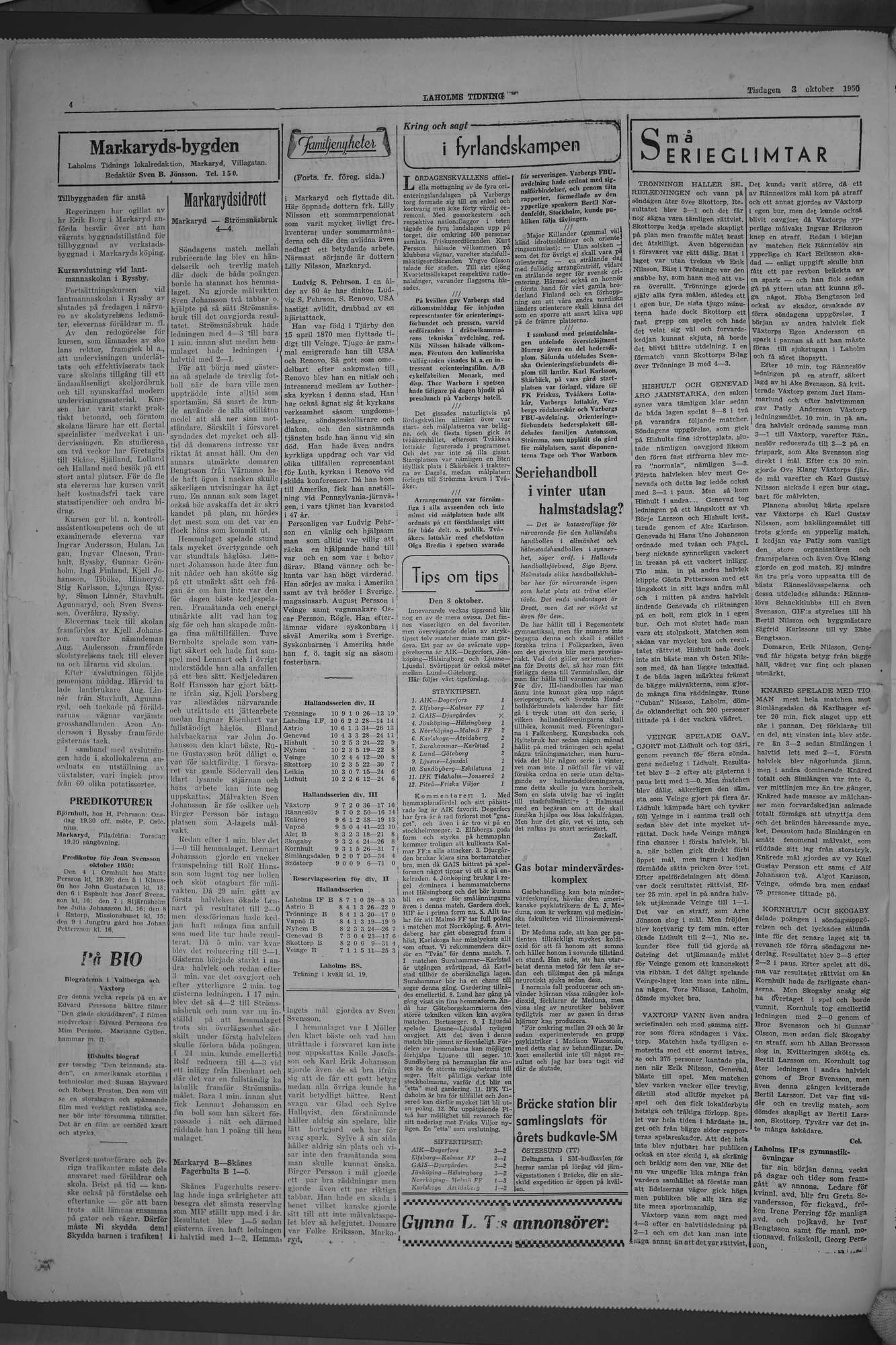 Laholms Tidning Tisdag 3 oktober 1950, sida 4