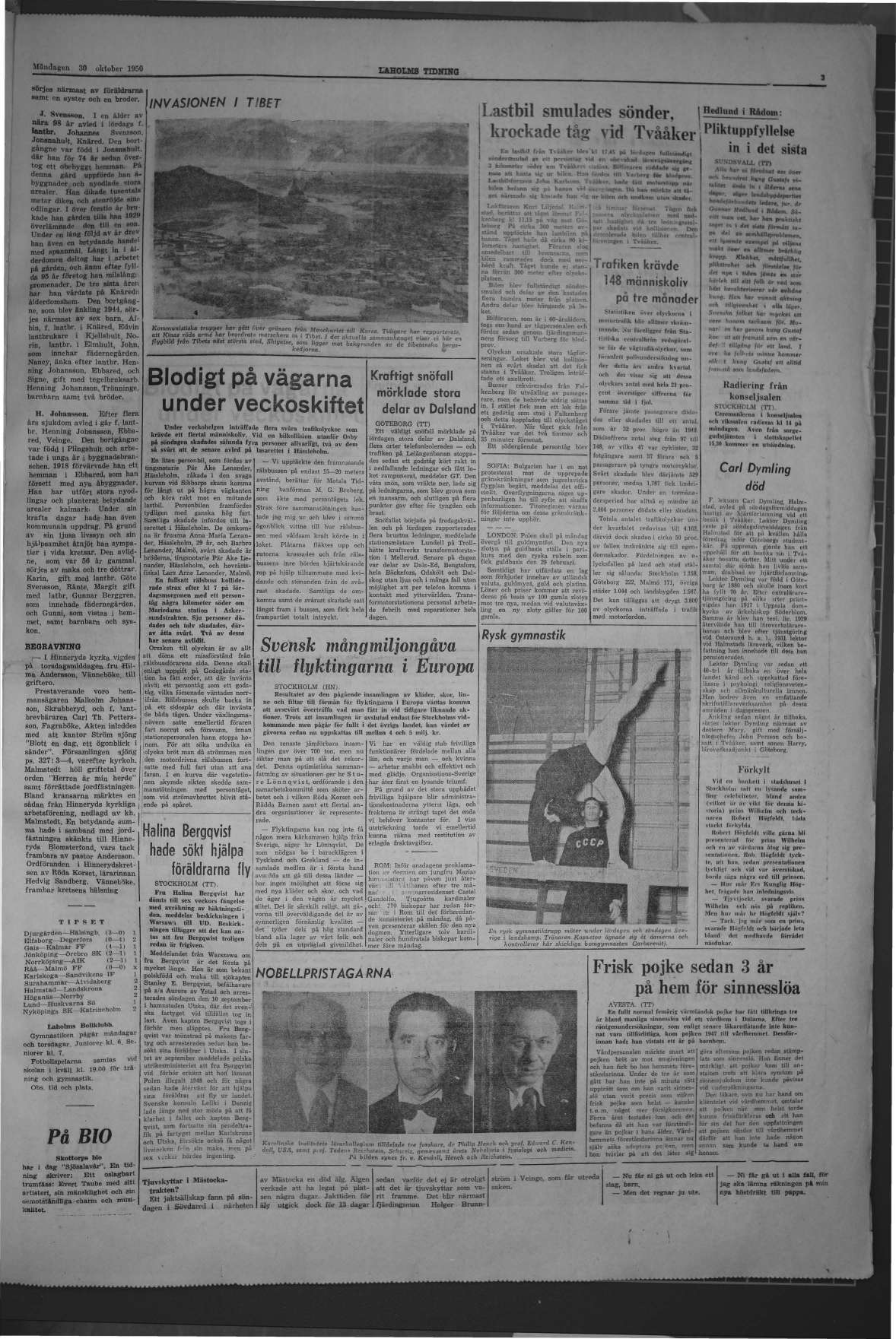 Laholms Tidning Måndag 30 oktober 1950, sida 3