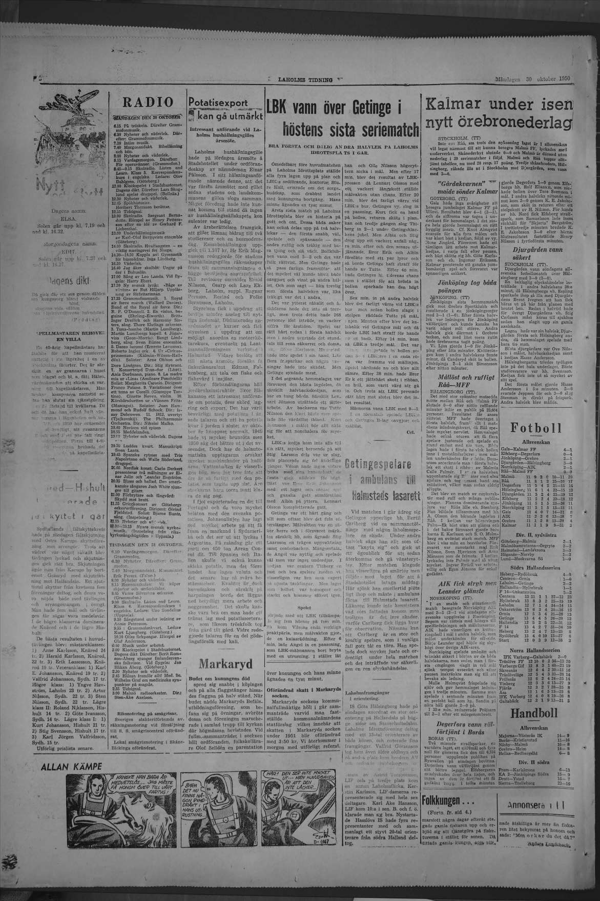 Laholms Tidning Måndag 30 oktober 1950, sida 8