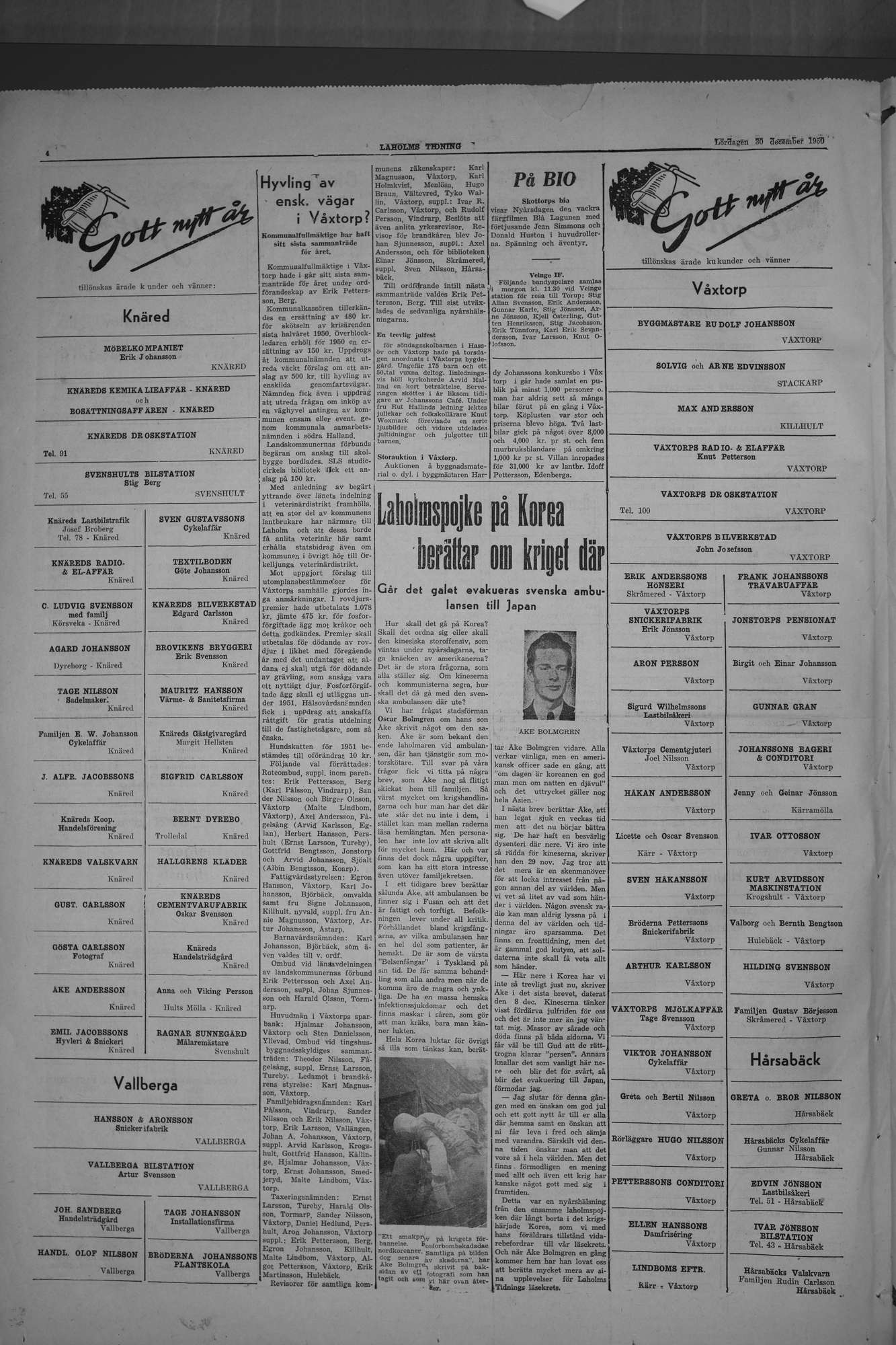 Laholms Tidning Lördag 30 december 1950, sida 4