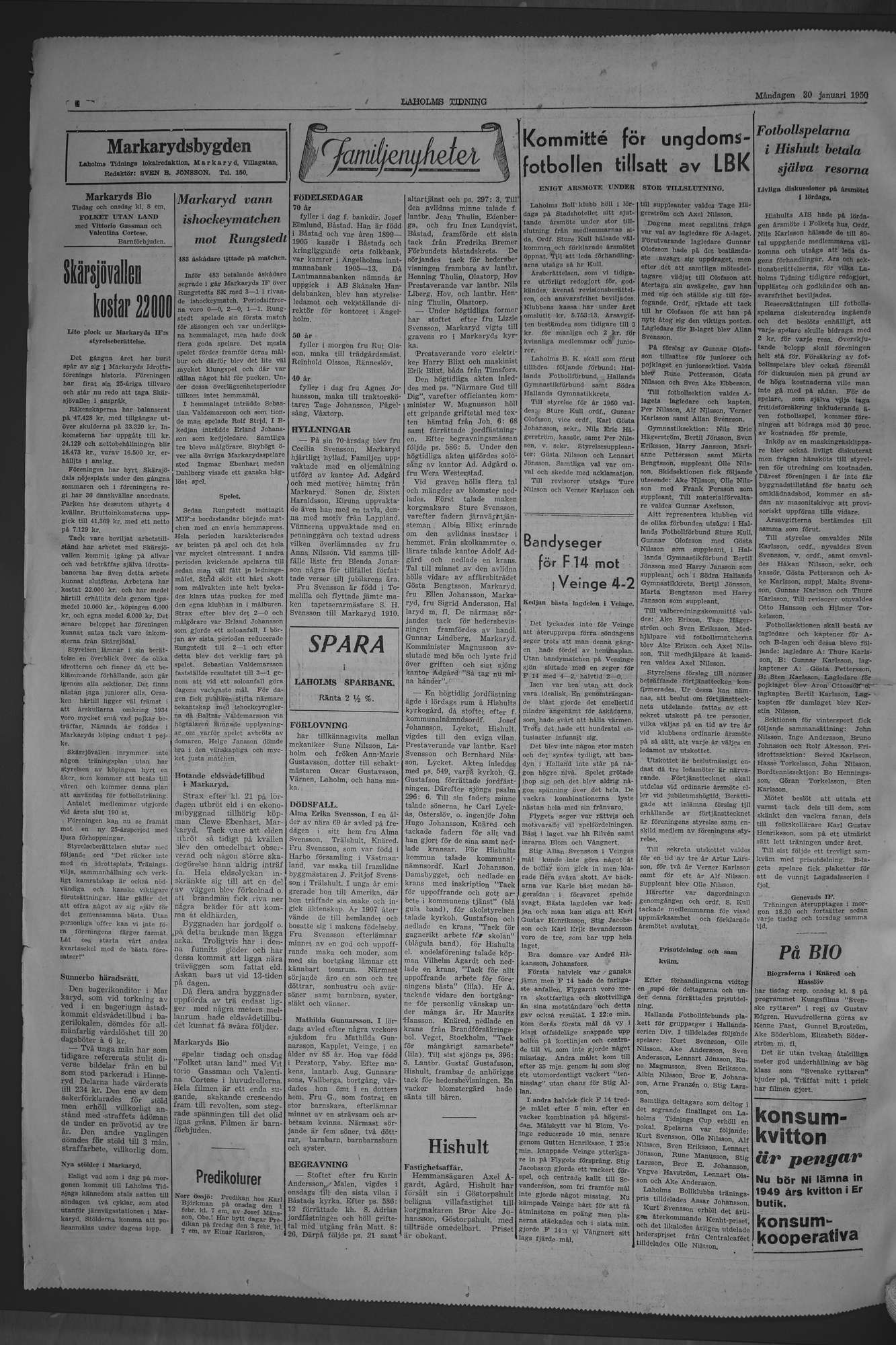 Laholms Tidning Måndag 30 januari 1950, sida 4