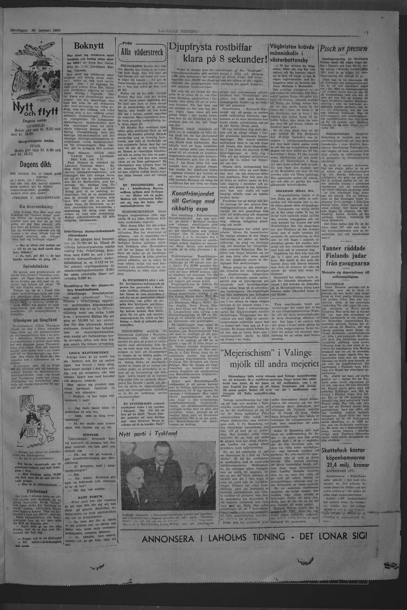 Laholms Tidning Måndag 30 januari 1950, sida 7