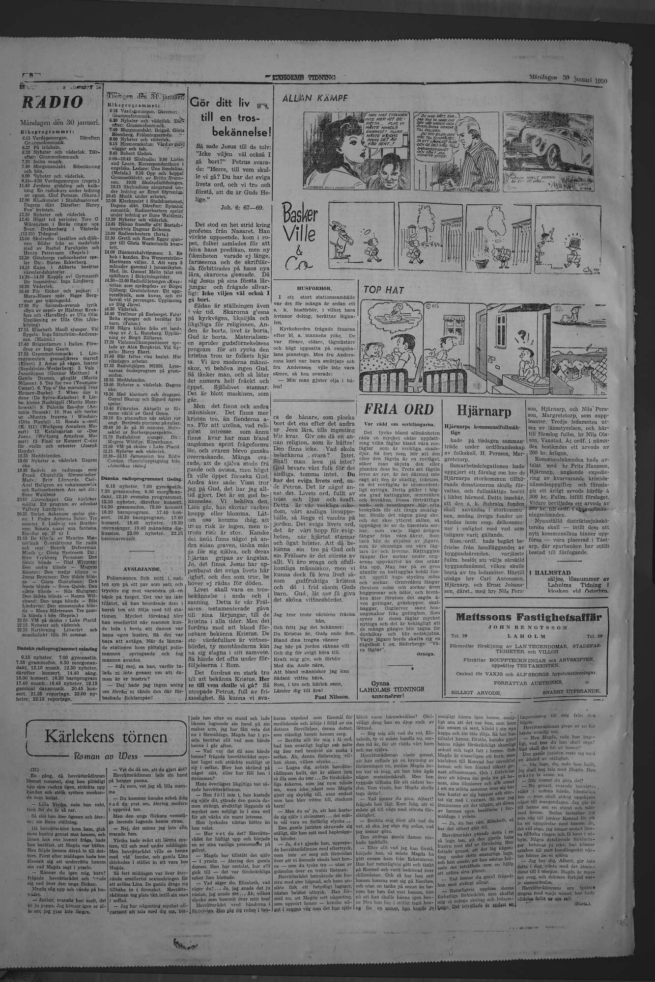Laholms Tidning Måndag 30 januari 1950, sida 8