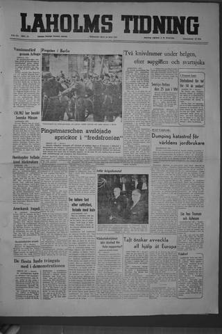 Förstasidan, Tisdag 30 maj 1950