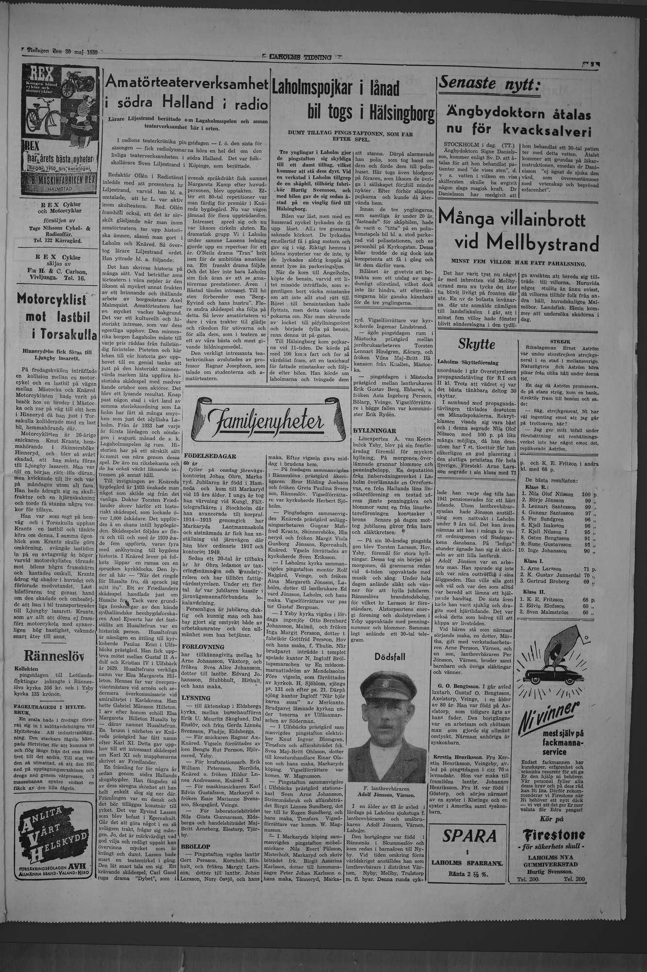 Laholms Tidning Tisdag 30 maj 1950, sida 3
