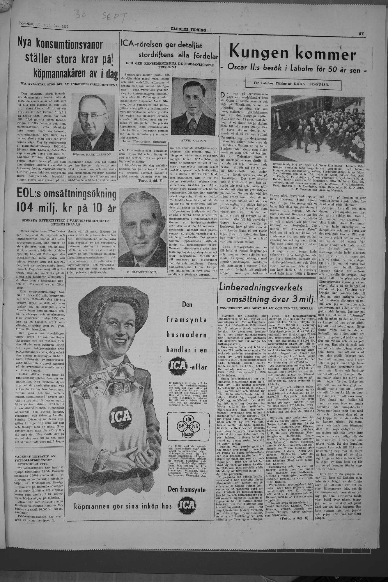 Laholms Tidning Lördag 30 september 1950, sida 5