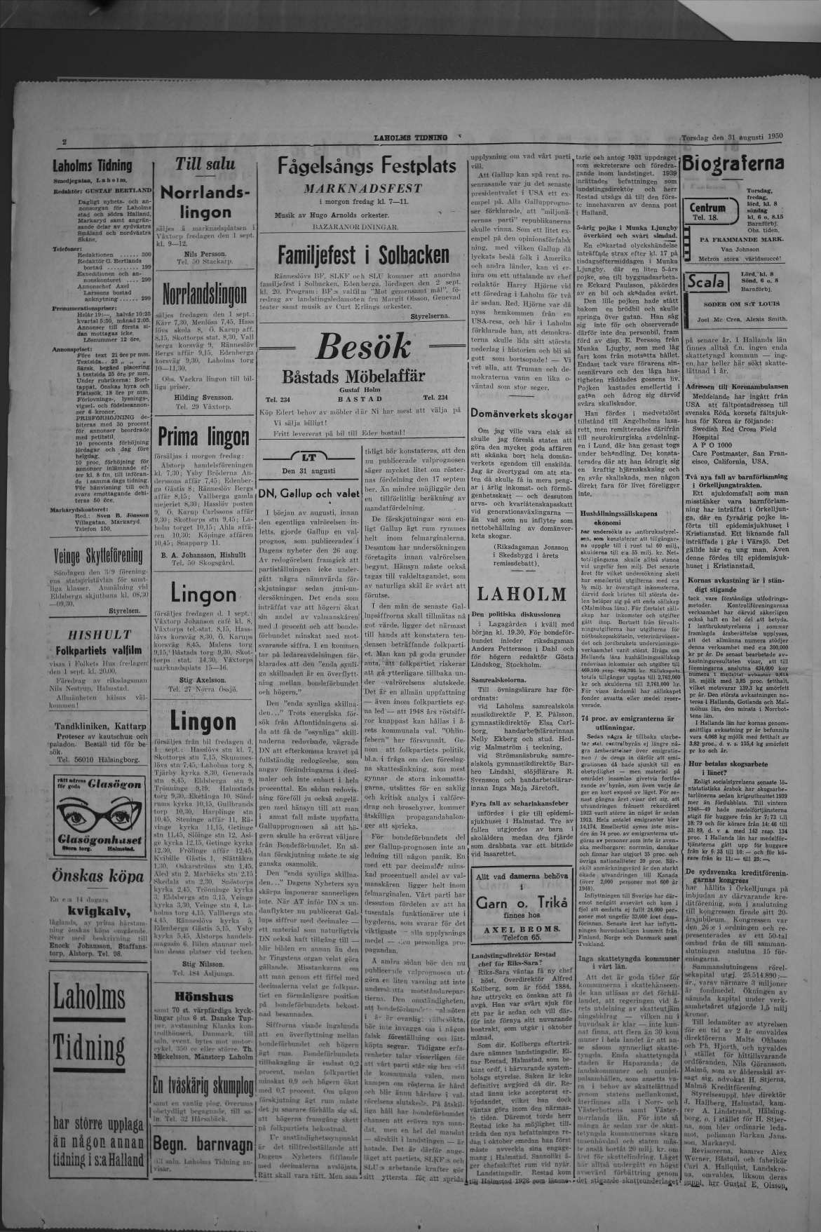 Laholms Tidning Torsdag 31 augusti 1950, sida 2