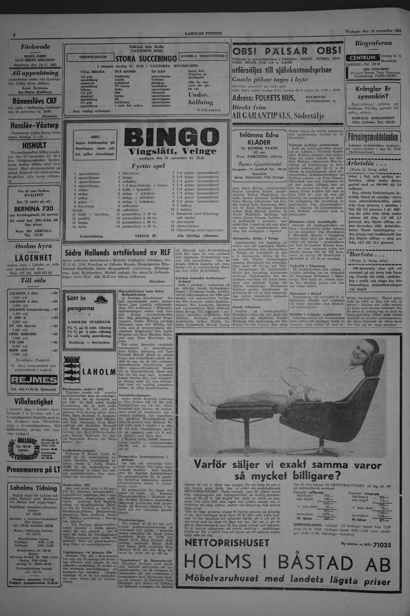 Laholms Tidning Tisdag 16 november 1965, sida 2