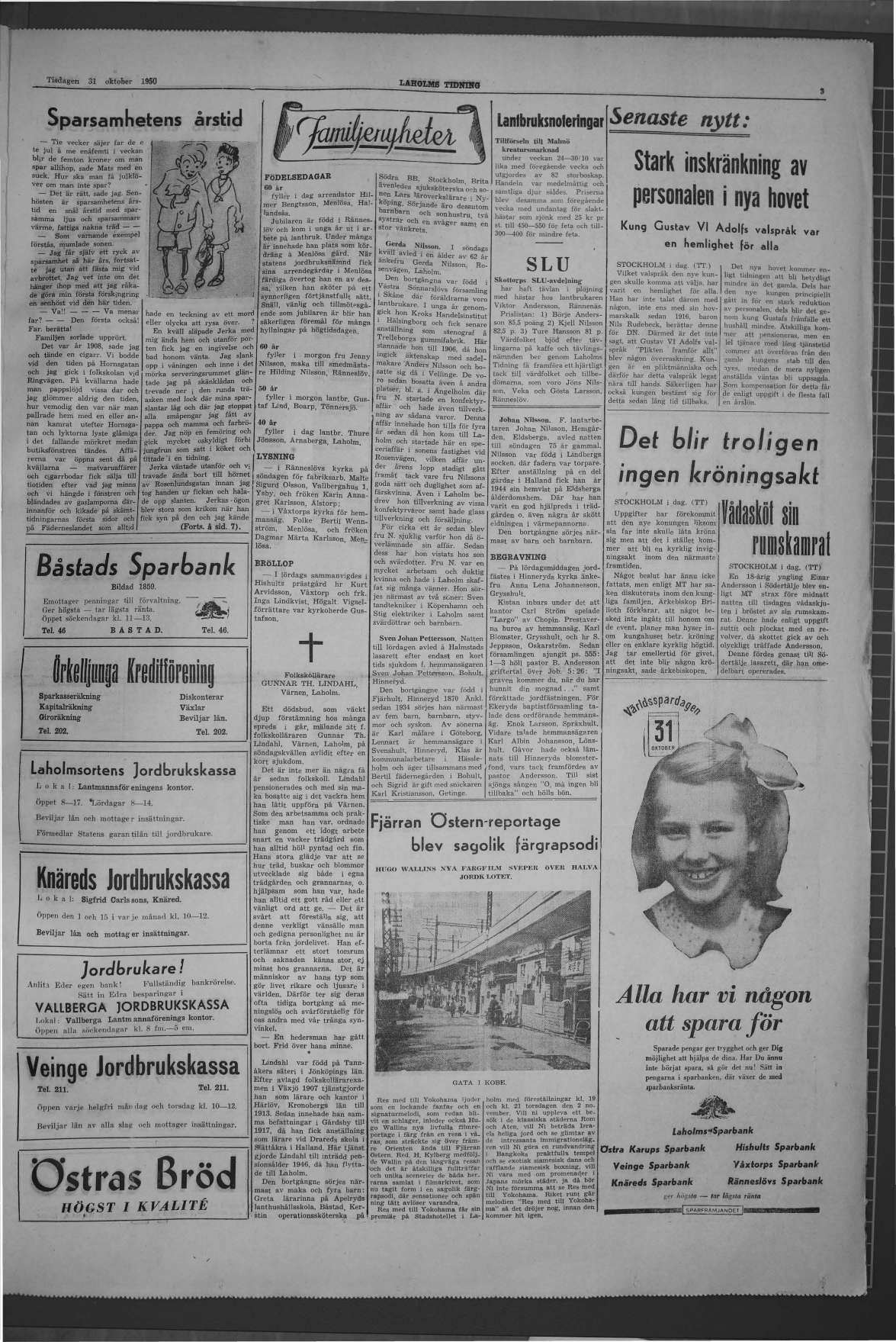 Laholms Tidning Tisdag 31 oktober 1950, sida 3