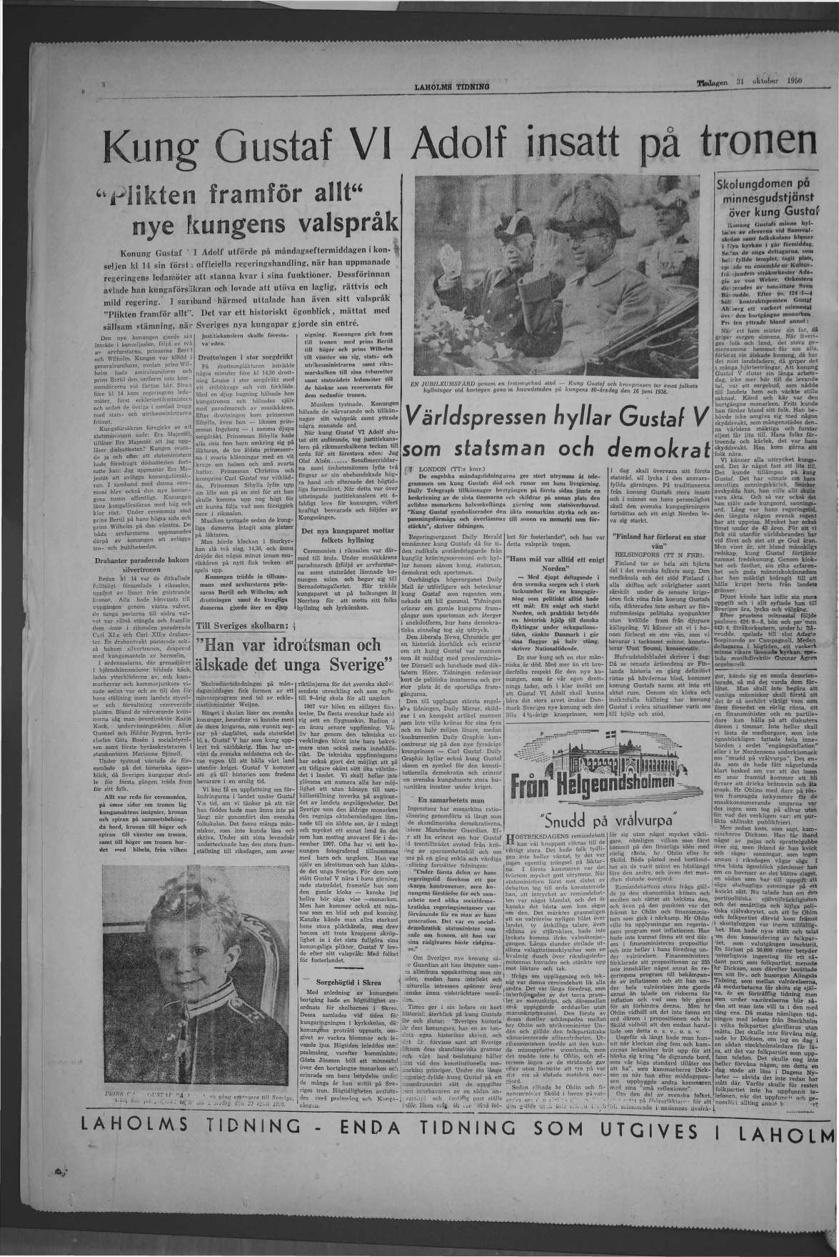 Laholms Tidning Tisdag 31 oktober 1950, sida 6