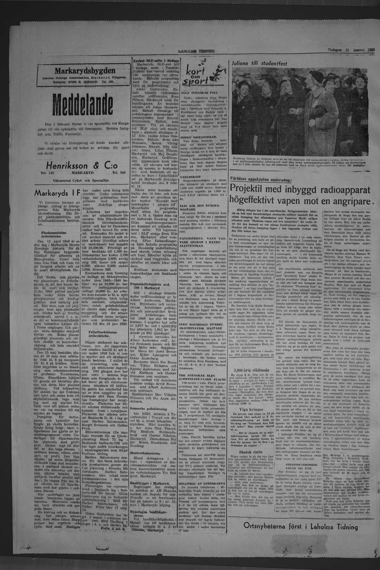 Laholms Tidning Tisdag 31 januari 1950, sida 4