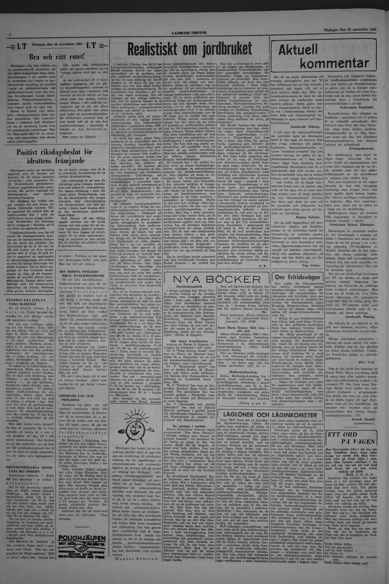 Laholms Tidning Tisdag 16 november 1965, sida 4