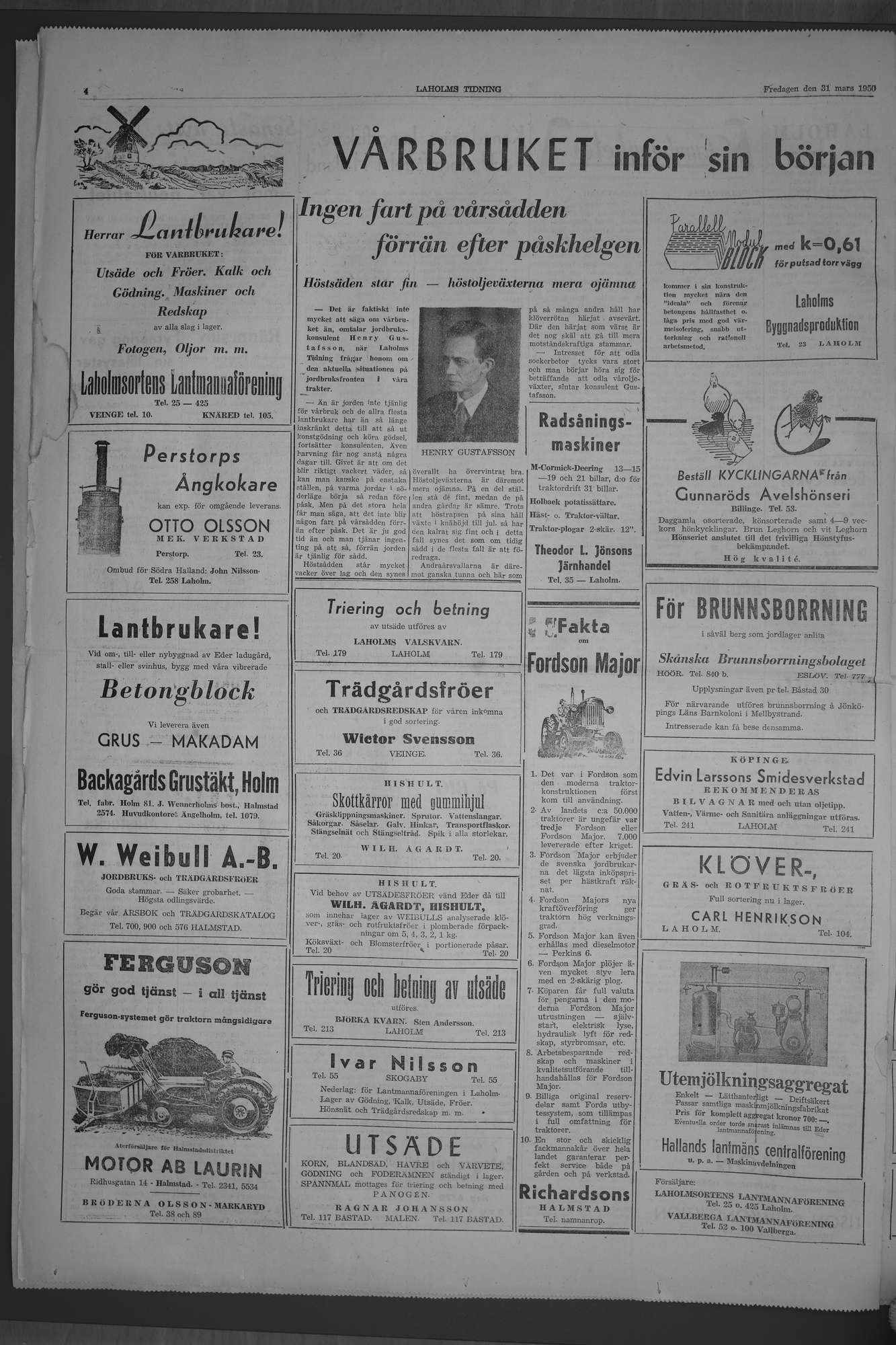 Laholms Tidning Fredag 31 mars 1950, sida 4