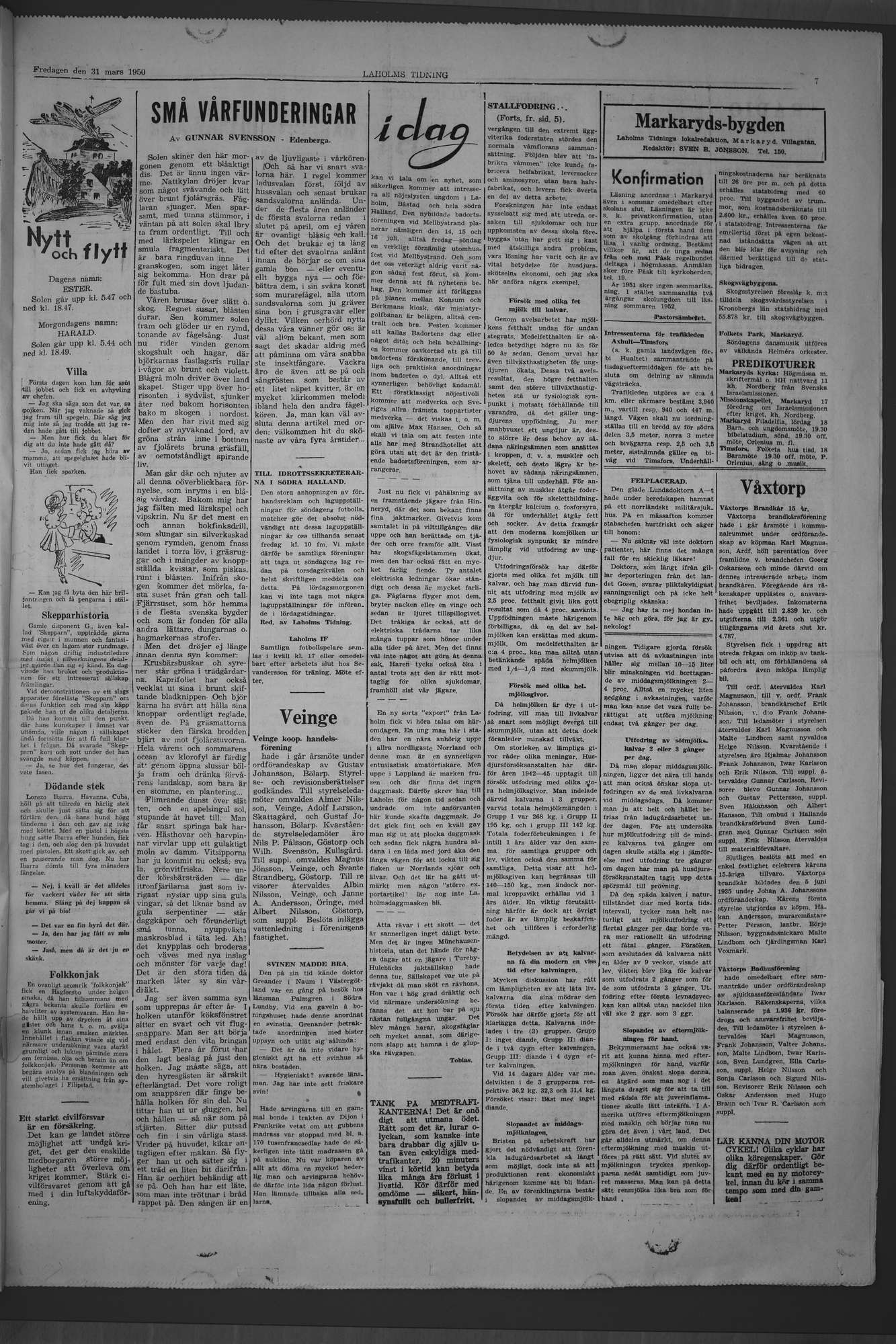 Laholms Tidning Fredag 31 mars 1950, sida 7