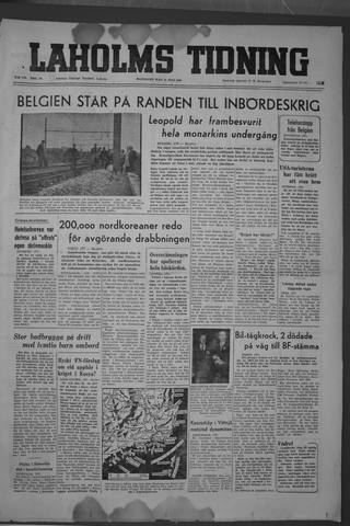 Förstasidan, Måndag 31 juli 1950