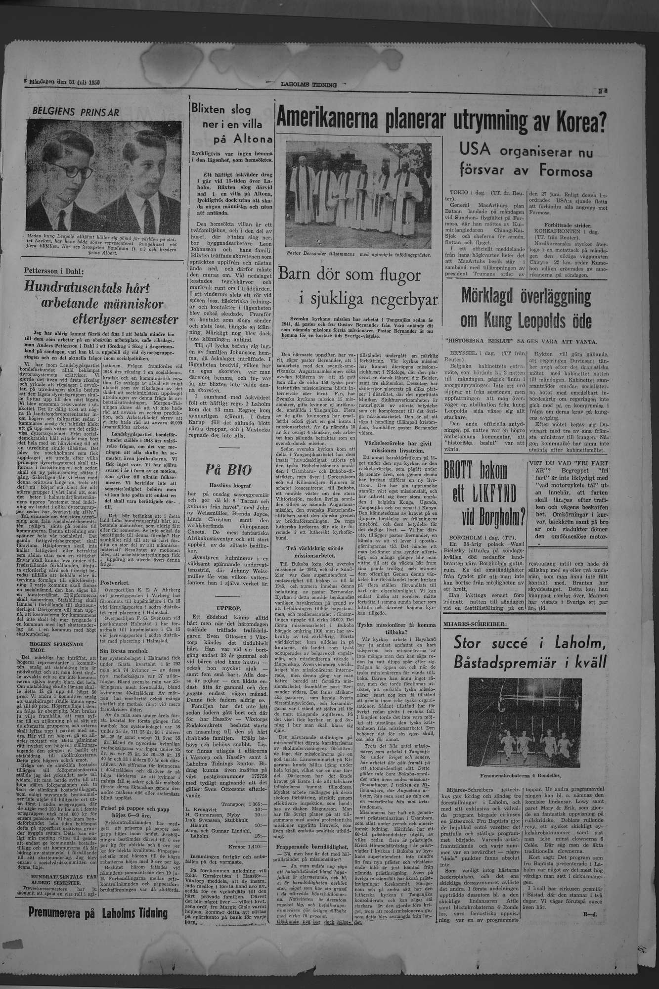 Laholms Tidning Måndag 31 juli 1950, sida 3