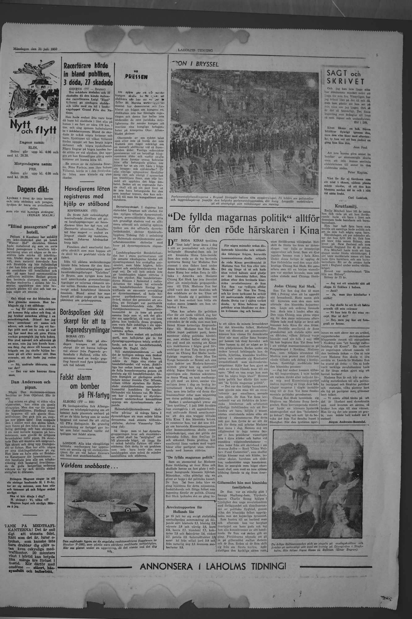 Laholms Tidning Måndag 31 juli 1950, sida 5