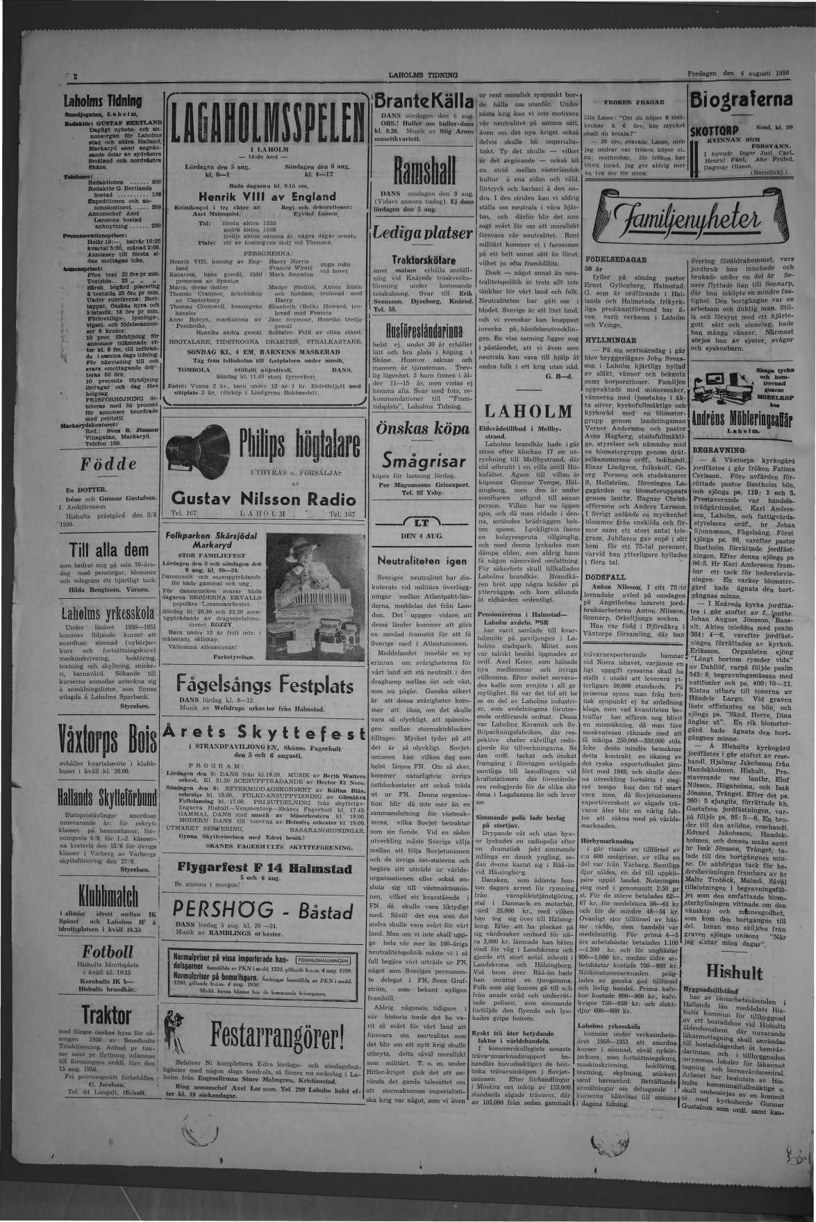 Laholms Tidning Fredag 4 augusti 1950, sida 2
