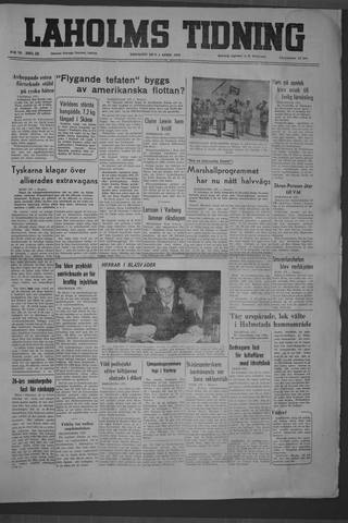 Förstasidan, Tisdag 4 april 1950