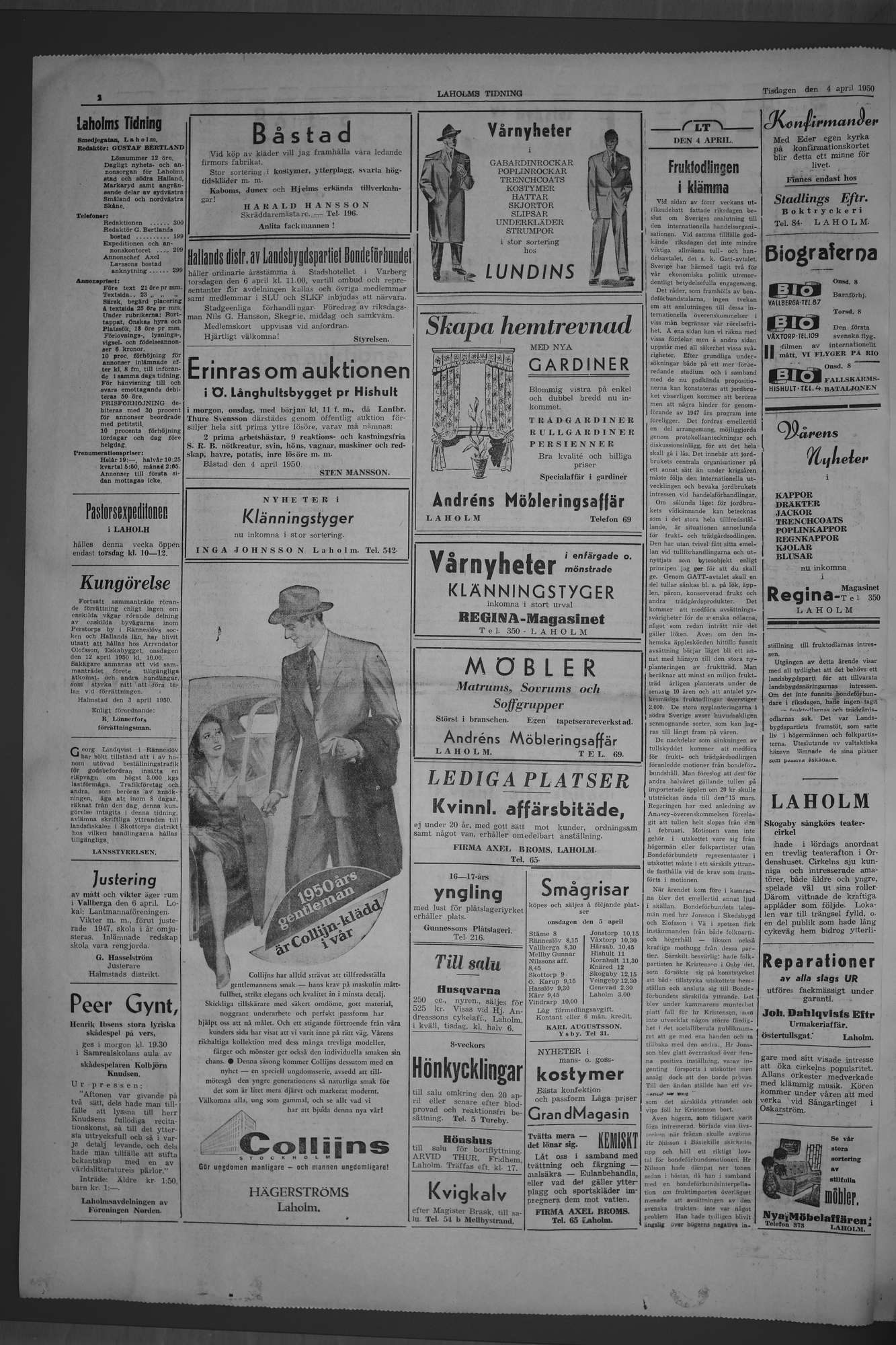 Laholms Tidning Tisdag 4 april 1950, sida 2