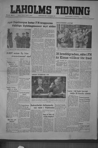 Förstasidan, Måndag 4 december 1950