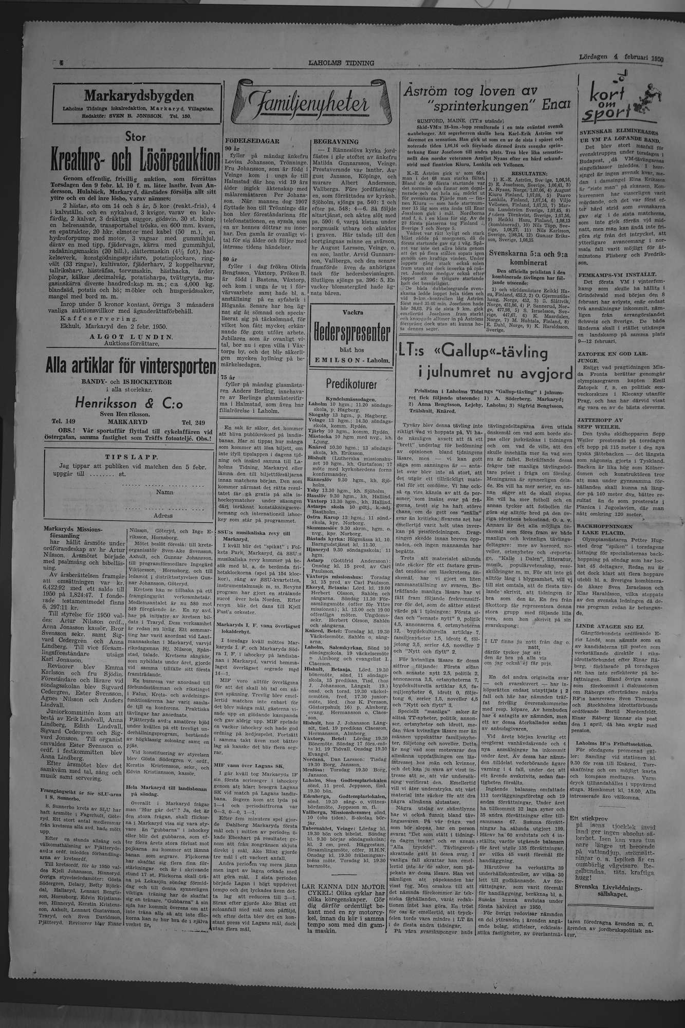 Laholms Tidning Lördag 4 februari 1950, sida 4